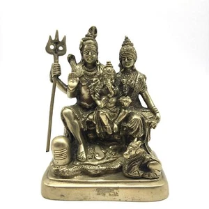 Handcrafted Lord Shiva Parvati Ganesha Ganapati Murti Statue in Fine Brass 6" - Picture 1 of 10