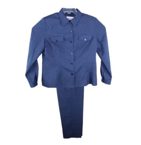 Kathie Lee 2-pc Top & Pants Set Blue Women Size 14 Long-Sleeve Outfit - Picture 1 of 18