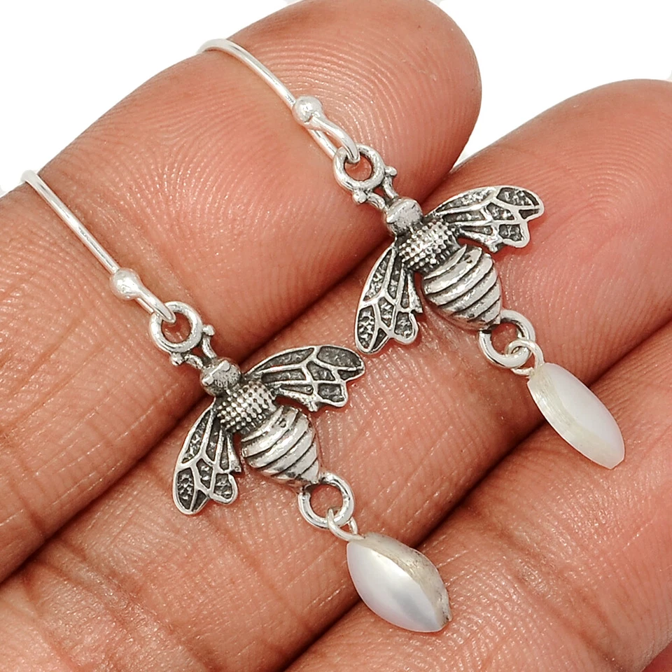 Abeja - Pendientes Cultivados de Agua Dulce Plata de Ley 925 Joyería CE43557 Foto 1 de 1