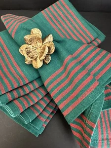 Christmas Cotton Table Napkins Set 7 Green Red Rustic Country Farmhouse 19x19 - Picture 1 of 19