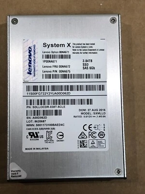 Lenovo System X IBM 3.84TB SSD SAS 6G 2.5" SFF 100% Endurance Remaining 3840GB - Image 1 of 4