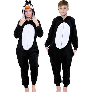 Kinder Fleece A2Z Einteiler Einteiler Overall Pinguin Schlafanzug Welttag des Buches Kostüm - Bild 1 von 8