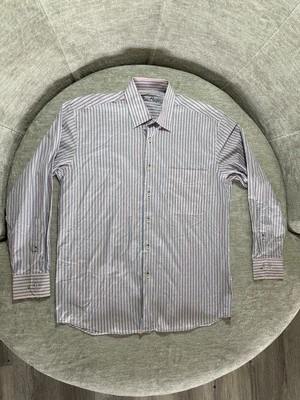 Alan Flusser Shirt Mens Medium Multicolor Striped Button Down Collared Casual  — 第 1/3 张图片