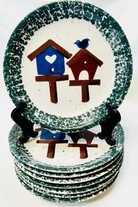Gibson Genuine Stoneware Bird House Bread Dessert Appetizer Plates - Set of 8 - Picture 1 of 8