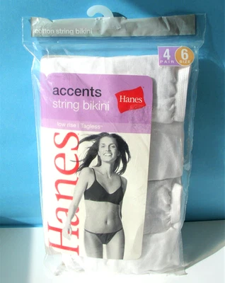 ❤❤ Rare NOS Vtg 2005 HANES 4 Pack Womens ACCENTS String BIKINI Low Rise PANTIES - Image 1 of 2