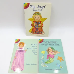 3 Vtg Dover Little Activity Sticker Paper Doll Books Angel Mermaid Princess - Picture 1 of 13