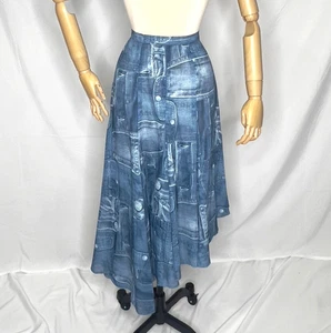 Gonna gorata in finto denim unico nel suo genere tessuto umore alto a New York made taglia 6/8 - Foto 1 di 8