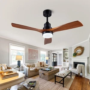 48" Wooden Ceiling Fans with Lighted Remote Control, Indoor Outdoor Wooden Ce... - Picture 1 of 7