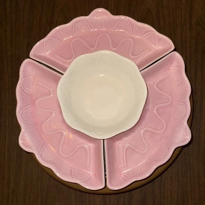 California Pottery Lazy Susan Rosa Blanco Madera Cabaña Caprichosa Barbie Chica MCM Foto 1 de 4