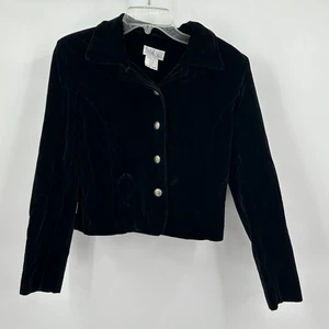 Central Falls Damen Vintage Samt Cropped Jacke Größe M Schwarz Cottage Noir - Bild 1 von 7
