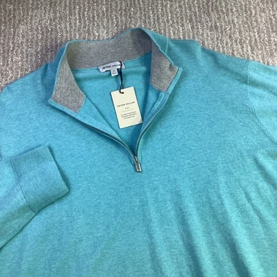 Peter Millar Crown XL Mens Quarter Zip Pullover Sweater Aqua Blue Silk Blend NWT - Image 1 of 4