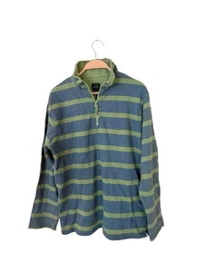 Mini Boden Boys Striped Sweatshirt 1/4 Zip Blue green 13/14 rugby - Picture 1 of 4