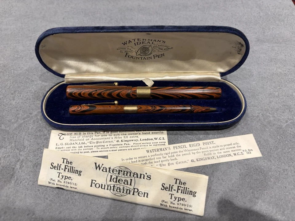 Waterman Pen Set 12 Antique 1915-1917 Gold Self Filler Unrestored +Original Case - Image 1 of 4