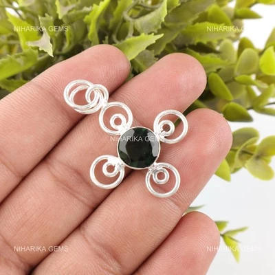 Rotondo Verde Tormalina Pietra Alla Moda Anniversario Nuovo Ciondolo 925 Argento - Immagine 1 di 4