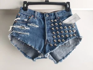 Runwaydreamz X Levi's pantaloncino donna mezzo davanti borchie denim taglio taglia 26 - Foto 1 di 13
