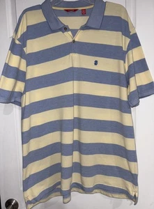 IZOD Yellow Blue Short Sleeve Collared Striped Cotton Polo Shirt Mens 2X - Picture 1 of 4