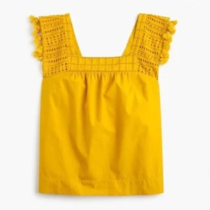 J. Crew Women's Yellow Eyelet Tassel Trim Sleeveless Tank Top Size 14 - Picture 1 of 5