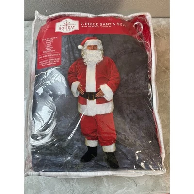 Holiday Time 7 Piece Santa Claus Suit Men One Size Fits Most Zippered Bag Red - Image 1 of 4
