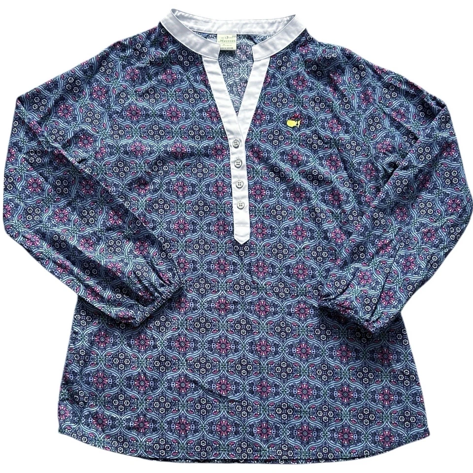 Camisa de golf pulóver Peter Millar Masters para mujer mediana azul floral Redbud Foto 1 de 4