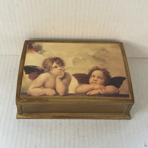 Vintage italienische Cherub gold bemalt Holz Schmuck Andenken Box Angelcore - Bild 1 von 14