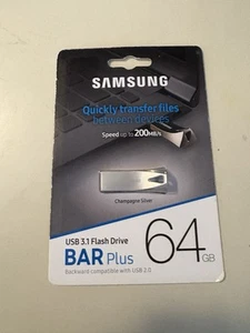 Samsung 64GB BAR Plus USB 3.1.Stick Flash Drive MUF-64BE3 USB 3.0 USB 2.0 Silver - Afbeelding 1 van 2