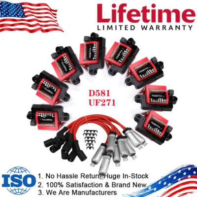 8 Pack Square Ignition Coil & Spark Plug Wire For Chevy GMC LS3 4.8/5.3/6.0/8.1L - Image 1 of 4