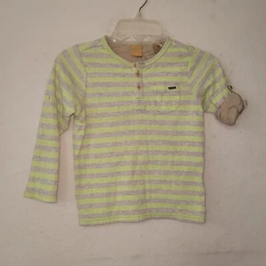 Scotch Shrunk Shirt Boy 4/104 Green Grey Stripe Long Sleeve Henley Cotton Logo - Picture 1 of 10
