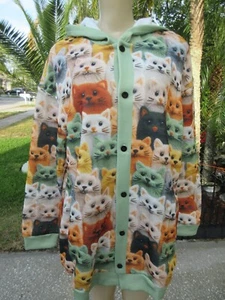 Unbranded Cat Print Hoodie Sweater XL Button Front 100% Rayon Colorful Kittens - Picture 1 of 8