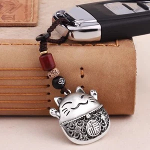 Silver Key Rings Lucky Cat Car Ornament Durable Car Pendant - Picture 1 of 4