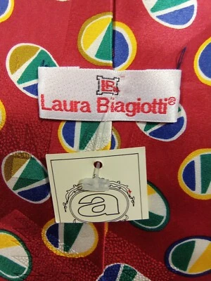 Corbata Laura Biagiotti 100% seda roja con patrón multicolor Foto 1 de 4