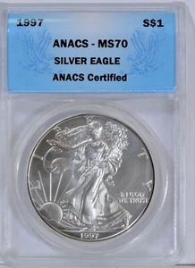 1997 Silver Eagle MS 70 ANACS Nice Lustrous Coin! - Picture 1 of 2