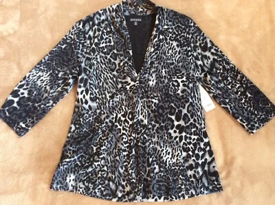 WOMENS GEORGE BLACK BLOUSE ANIMAL PRINT STRETCH TOP NWT SIZE M (8-10) Foto 1 de 4