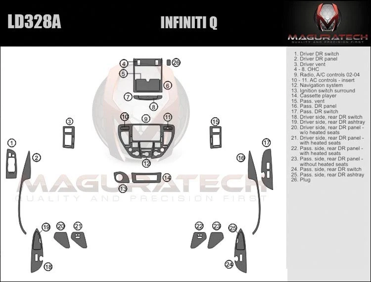 Kit de molduras de tablero de madera premium grande para Infiniti Q45 2002-2004 Foto 1 de 3