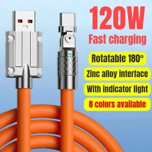 180° Rotating Fast Charge Cable 120W 6A USB Cable Charging Fast Cable Type-C 6Ft - Picture 1 of 10