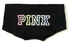 Victoria's Secret PINK Logo Boyshort Panty Black with Rainbow Ombre Logo S M L