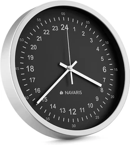 π Navaris 24 Hour Wall Clock Analog Military Time Clock SILENT Movement Battery - Picture 1 of 7