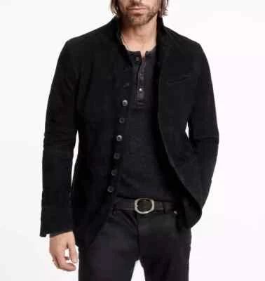 Men Black Suede Leather Jacket Genuine Lambskin Made To Measure Coat Jacket - Image 1 of 4