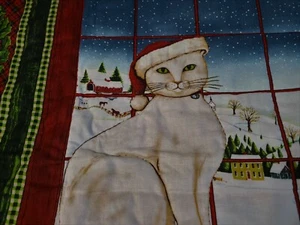 Neue handgefertigte Weihnachten Katze gesteppt Wandbehang oder Tischläufer - 24"x43"  - Bild 1 von 6