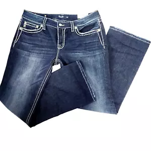 Pantalones de mezclilla Miss Me para mujer talla 34x32 Chloe Bootcut lavado oscuro bordados brillantes tiro medio - Imagen 1 de 12