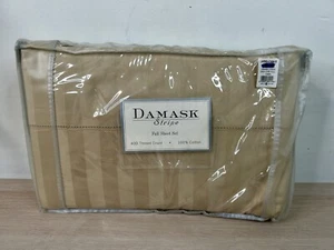 Damask Camel Stripe Full Sheet Set 400 Thread Count 100% Cotton 4 Pc Bed Sheets - Picture 1 of 3
