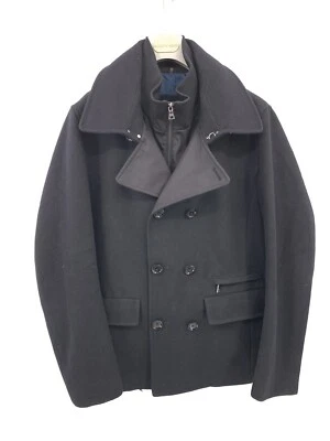 Abrigo negro con cremallera mezcla de lana de doble brestón Elie Tahari para hombre talla mediana Foto 1 de 4