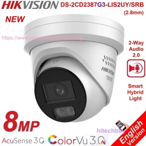 Hikvision 8MP Ai ColorVu 3.0 DS-2CD2387G3-LIS2UY/SRB Camera POE Red/Blue Light - Picture 1 of 15