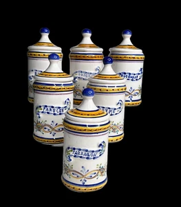 Vintage Carafina Made in Portugal Hand Painted Spice Jars Set Of 6 (six) 4" Tall - Picture 1 of 8