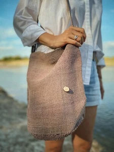 Round base shoulder bag natural fiber light purple slow fashion - Picture 1 of 1
