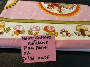 Better Gnomes & Garden Fabric Pink Panel 1 YARD By Heather Dupont Gnomes Flower - Picture 1 of 5