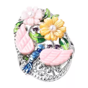 JARDIN COLLECTION Multi Color MOP & Gem Flowers Ring Sterling Silver...Size 10 - Picture 1 of 6