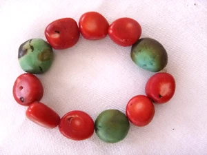 Artisan Stretch Bracelet 15+mm Genuine Red Coral & Turquoise Chunks  Boho Vibe - Picture 1 of 3