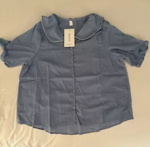 Womens short sleeve, lightweight, Peter Pan Collar shirt PINK L - Picture 1 of 2
