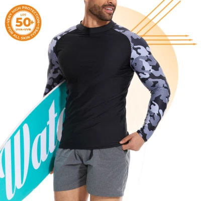 Men Long Sleeve UPF 50+ Rash Guard Tee Shirt UV Sun Protection Workout Swimwear - Image 1 of 4