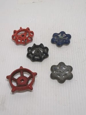 Vintage 5 Pc Industrial Metal Outdoor Faucet Hose Bib Handle Knob Steampunk Art - Image 1 of 3